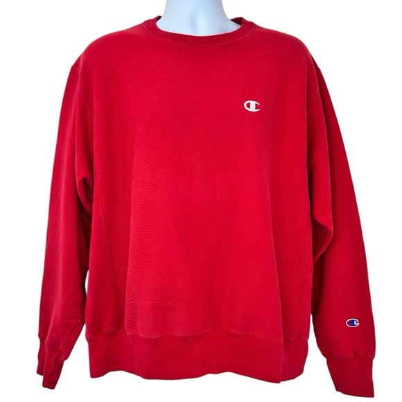 Champion 90s Vintage Reverse Weave Men's Bold Red Crewneck Sweatshirt Size L - Picture 1 of 9
